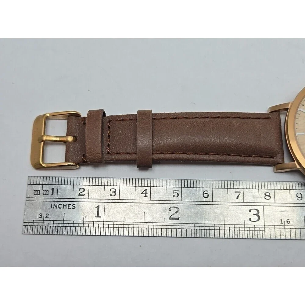 Tmbr The Helm Wood Dial Watch Rose Gold Tone 40mm Brown Leather New Battery